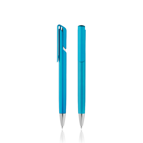 Stylo À Bille En Plastique, Avec Couleur Métallique - Bleu Turquoise