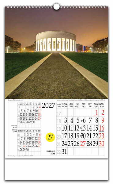 Zidni kalendar s rotacijskim krugom – Zagrebačke razglednice
