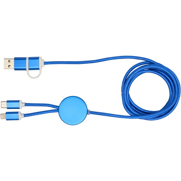 Câble 5 en 1 Alasia en aluminium et plastique recyclés de 150 cm pour la synchronisation des données et la charge rapide de 2 - Bleu royal