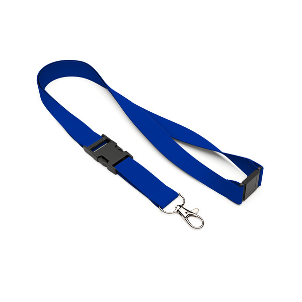 Detachable polyester pantone matched screenprint lanyard - Dark Azure Blue / 20mm width / Metal carabiner / Safety breakaway
