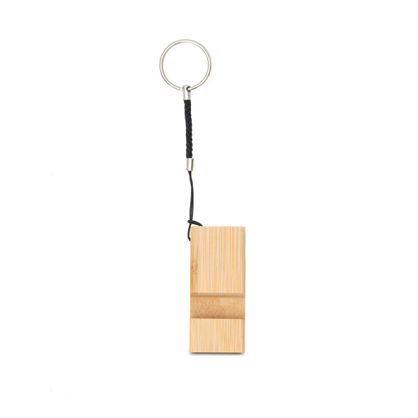 Bamboo keyring with phone stand.