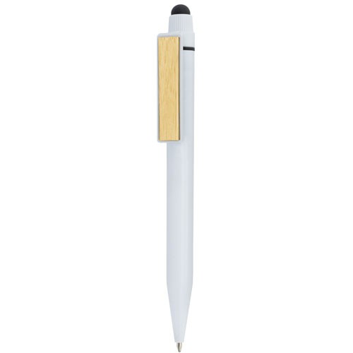 STYLO TOUCH AVEC CLIP EN BAMBU "BALI" - Blanc