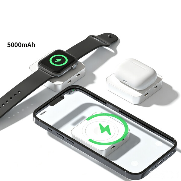 Wireless magnetic power bank 3in1 5000mAh - SILVER