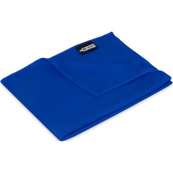 Asciugamano sportivo Raquel di raffreddamento in PET riciclato con pouch 80 x 30 cm - Blu royal