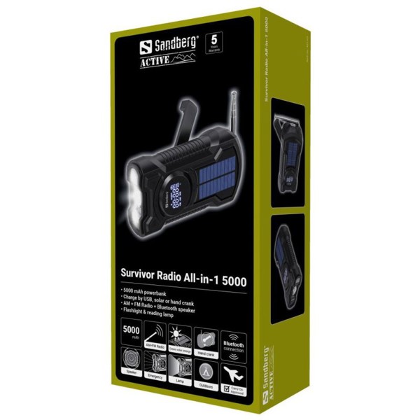 Sandberg Surviovor All-in-1 5000 mAh, FM/AM radio with additional functions