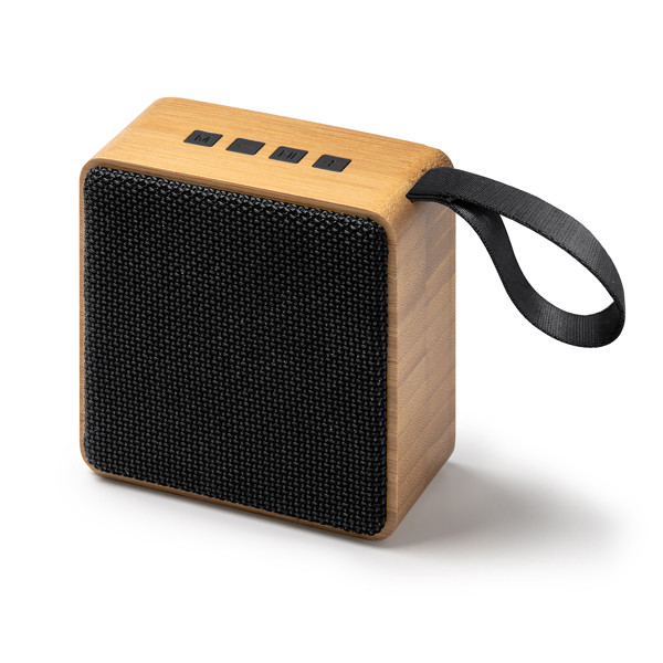 Altavoz inalámbrico personalizado de bambú y RPET con manos libres