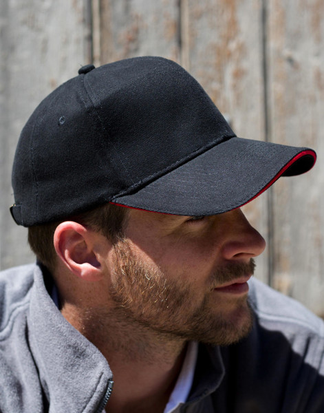 Sandwich Brushed Cotton Cap - Black / Red / ONE SIZE