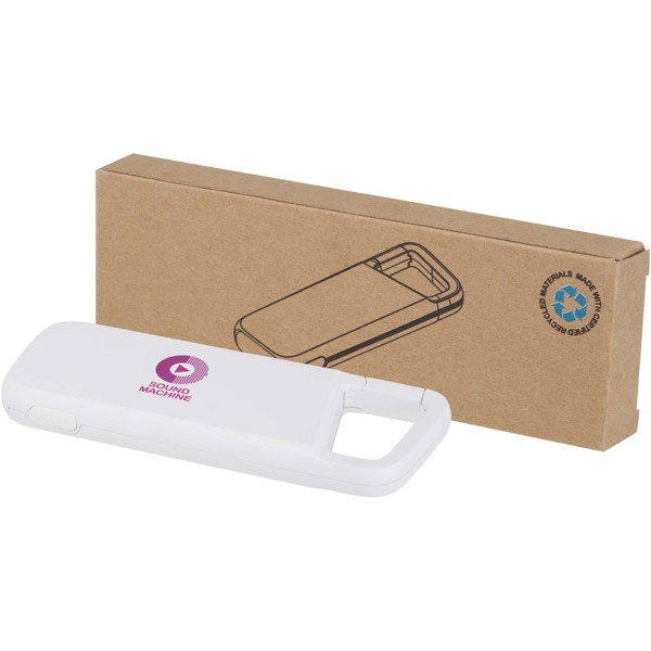 Alkes 12 W 5.000 mAh wasserfeste Powerbank aus recyceltem Kunststoff mit Karabinerhaken - weiss