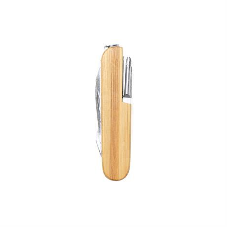 Personalized multitool pocket knife bamboo and stainless steel 9 functions with faux leather pouch