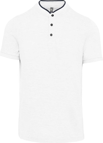 Muška polo majica kratkih rukava s mandarinskim ovratnikom - Bijela / Navy / 3XL