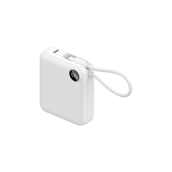 Compact 10000mAh power bank with LED display - WHITE