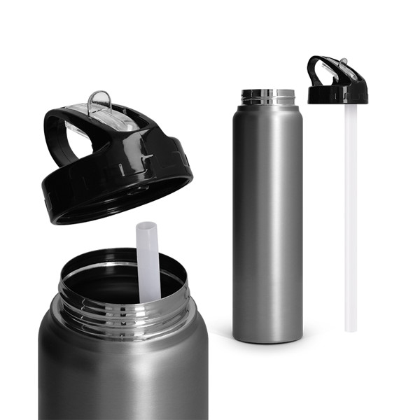 BOUTEILLE GOURDE 1 L INOX AVEC PAILLE - Argent