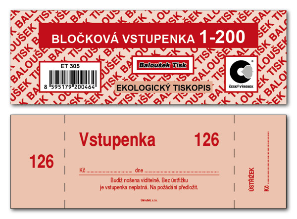 Bločkové Vstupenky 1 - 200 Čísel