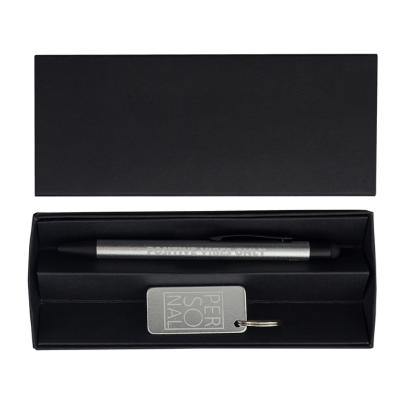 Couple pen and keychain gift set - Silver