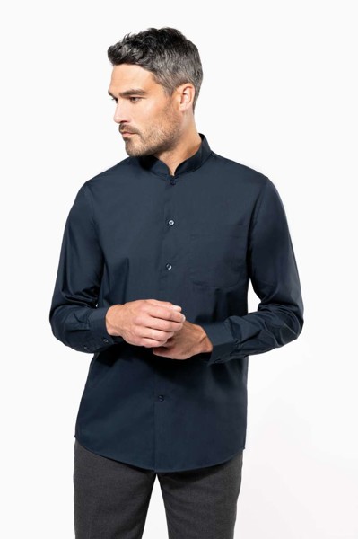 Men's Long-Sleeved Mandarin Collar Shirt - White / M