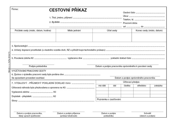 Cestovní Příkaz S Vyúčt. A5/Oboustr./