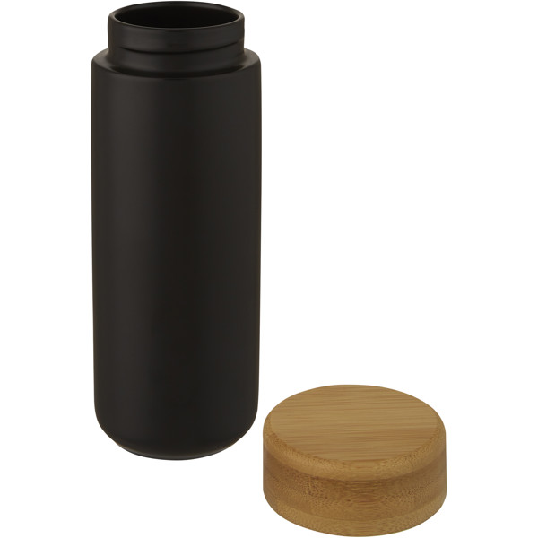 Copo térmico de cerâmica de 300 ml com tampa de bambu "Lumi" - Preto liso