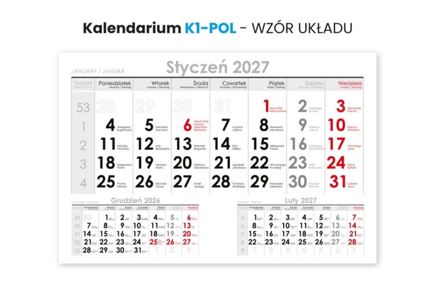 Kalendarz ścienny jednodzielny wypukły