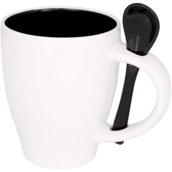 Nadu 250 ml ceramic mug with spoon - Solid Black