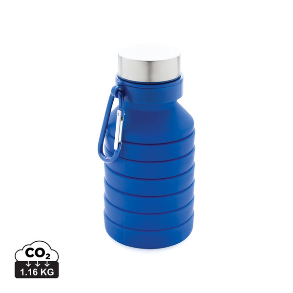 Bouteille en silicone pliable étanche avec couvercle - Bleu