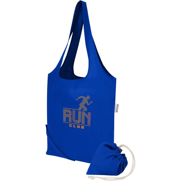 Madras Blend 140 g/m² GRS recycled foldable cotton tote bag 7L - Royal Blue