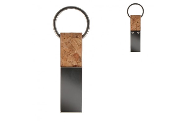 Keyring Cork &amp; Metal rectangular