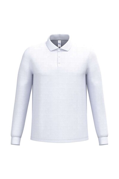 Men's Pique Long-Sleeves Polo Shirt - Ideal White / 2XL