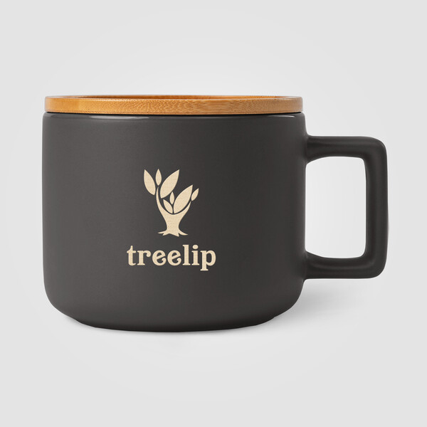 Mug Café Virtuoso en céramique avec couvercle en bambou – 355 mL - Ceram-X - Noir / Laser