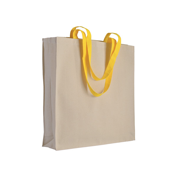 220 G/M2 Natural Cotton Shopping Bag With Coloured Long Handles And Gusset - Yellow