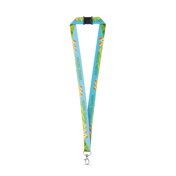 DOVER. Tour de cou pour sublimation en polyester recyclé (100% rPET) avec mousqueton