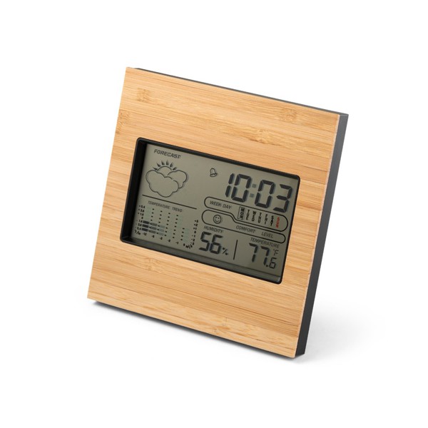 BROMLEY. Stolní meteostanice s LCD obrazovkou z ABS a bambusu