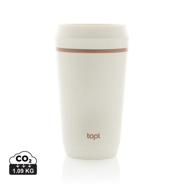 Topl Recycled Plastic To Go beker gepatenteerd 360 Lid 354ml - Wit