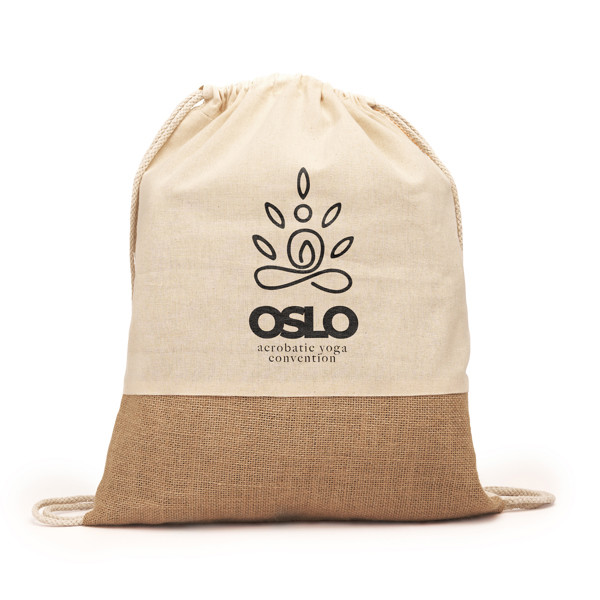Personalised cotton and jute drawstring backpack 120 g/m²