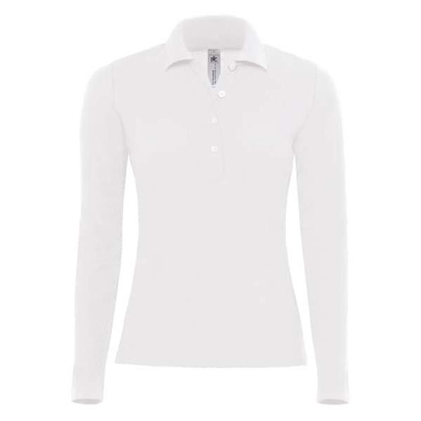 Polo B&C Safran Pure Women Manga Comprida 180G - 100% Algodão - Branco / L