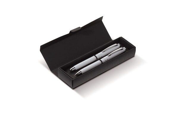 Pen set 2 stripes barrel metal - White