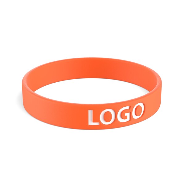 Customised silicone wristbands (12mm width) - Orange / 20x1.2x0.2cm