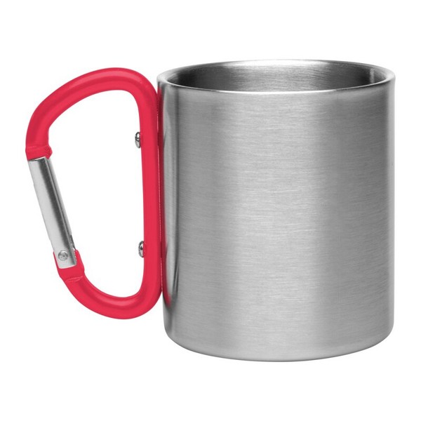 Metal mug 210 ml with carabiner clip | Easton - red