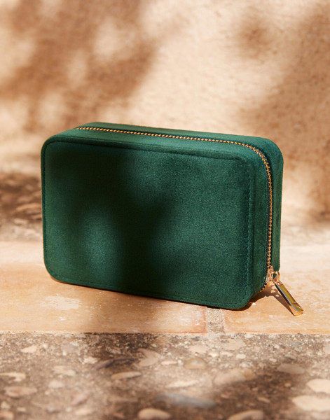 Velvet Travel Jewellery Box - Dark Emerald / ONE SIZE