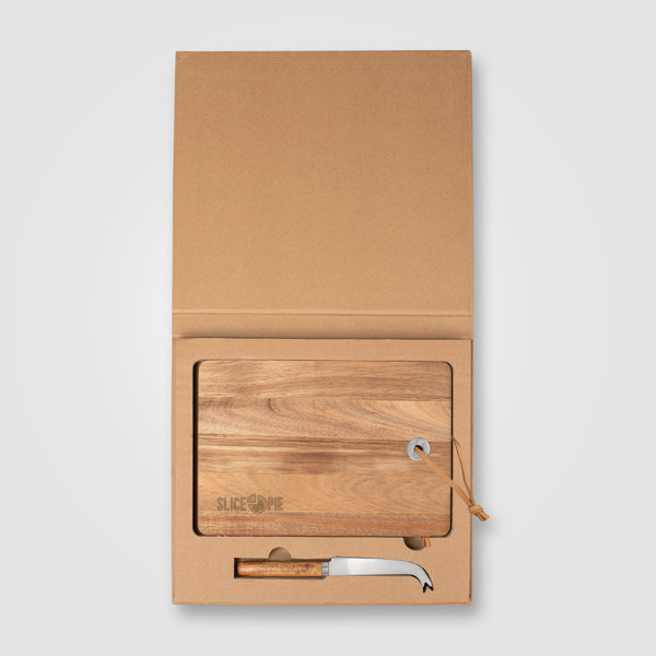 Set Mysa, couteau à fromage suspendu et planche en bambou FSC - 262 x 290 x 25 mm - Bois / Laser