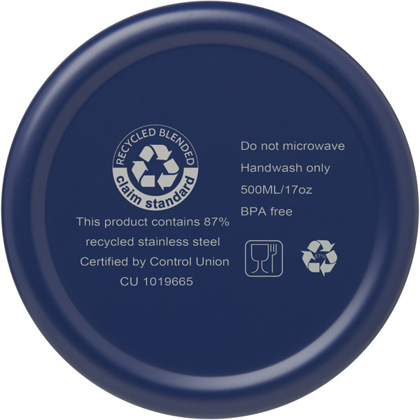 Bouteille isotherme Vasa en acier inoxydable recyclé certifié RCS de 500 ml avec isolation par le vide et couche de cuivre - Bleu