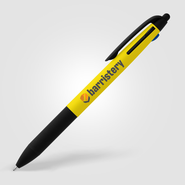 Malta Recycled Plastic 3-in-1 Stylus Neon Grip Multi-Ink Pen - Yellow / 4 Colour inkjet