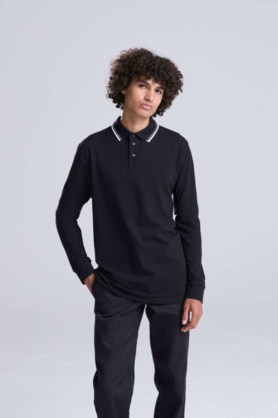 Polo majica dugih rukava s vrhom 100 - Bijela / Deep Crna / M