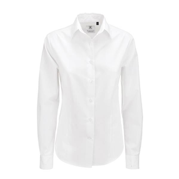 B&C Smart Women Long Sleeve Shirt - 65% Polyester/ 35% Combed Cotton - Popeline - White / 2XL
