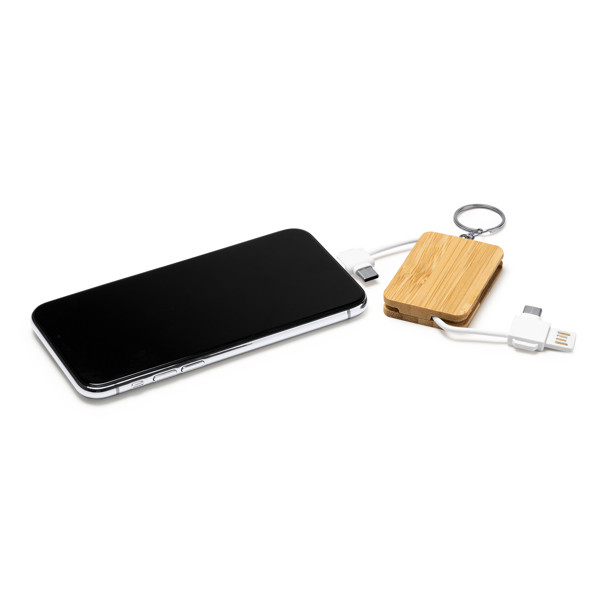 4-in-1 personalised bamboo charging cable with USB, Type C and Lightning connectors