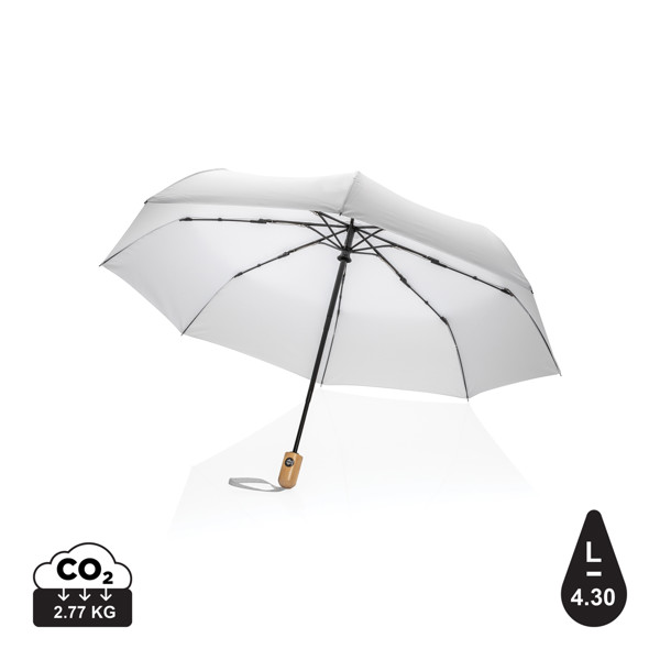 21" Impact AWARE™ RPET 190T bamboo auto open/close umbrella - White