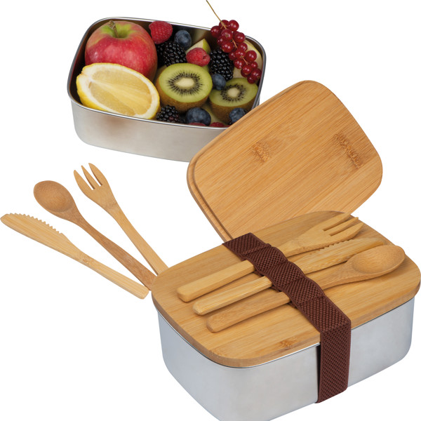 Spacious stainless steel lunchbox with bamboo lid JULIANA - Beige