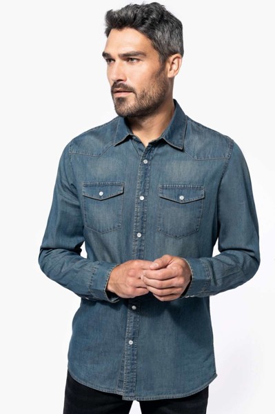 Men's Long-Sleeved Denim Shirt - S