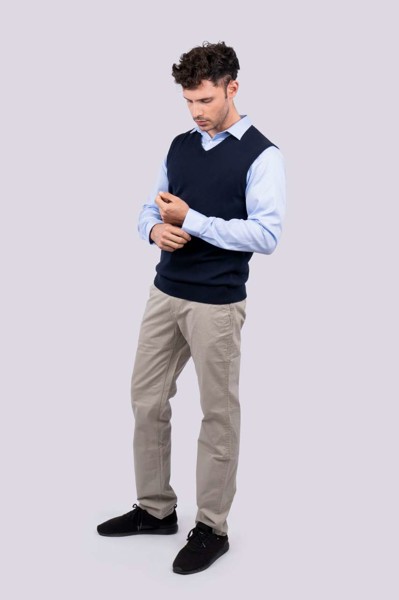 Men’S V-Neck Sleeveless Pullover Fine Gauge Cotton - Black / S