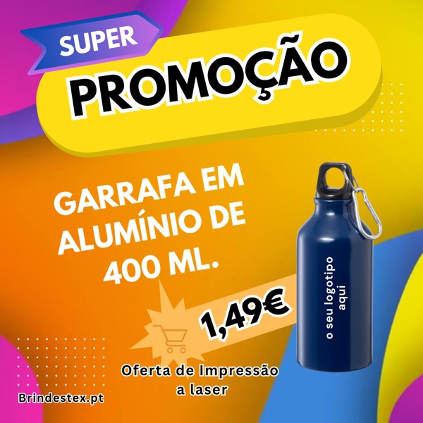 Garrafa com 400 ml de capacidade com gravação a laser