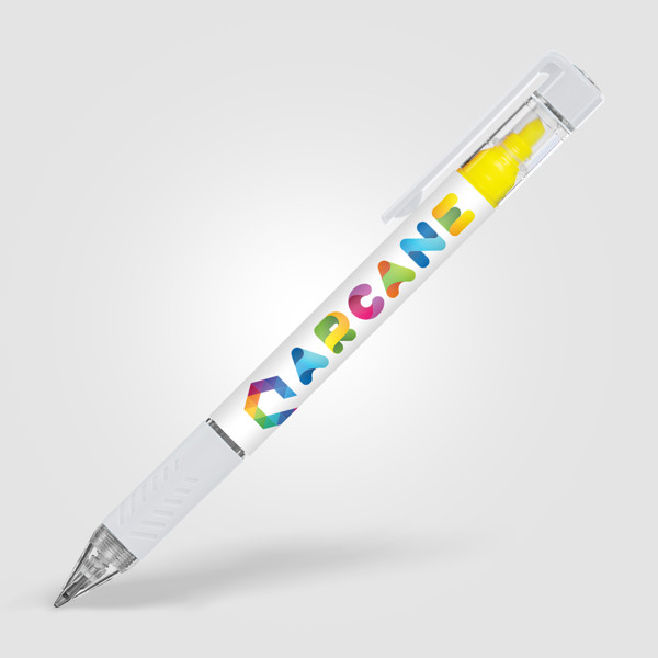 Stylo surligneur Bergman avec grip colouré - Blanc / Impression 360